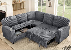 L-Shaped Sectional Sleeper Sofa with Pull-Out Bed & Storage