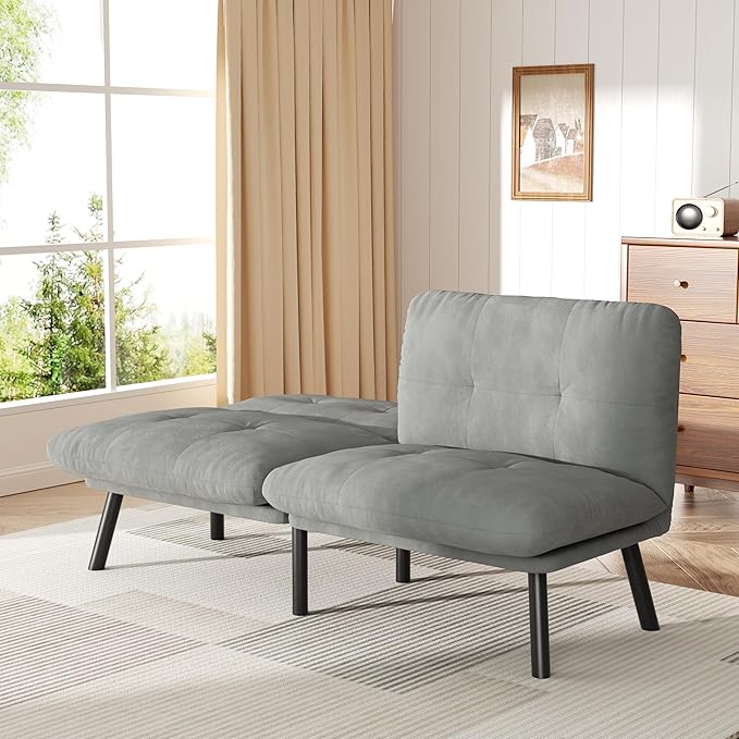 Futon Sofa Sleeper with Adjustable Backrest & Velvet Cushion