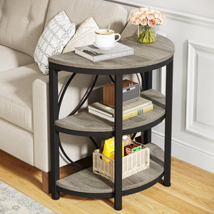 Half Round End Table with 3-Tier Shelves – Set of 2