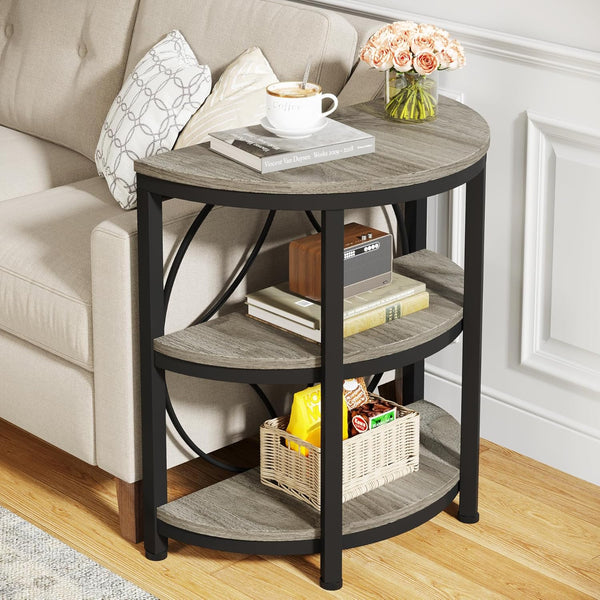 Half Round End Table with 3-Tier Shelves – Set of 2