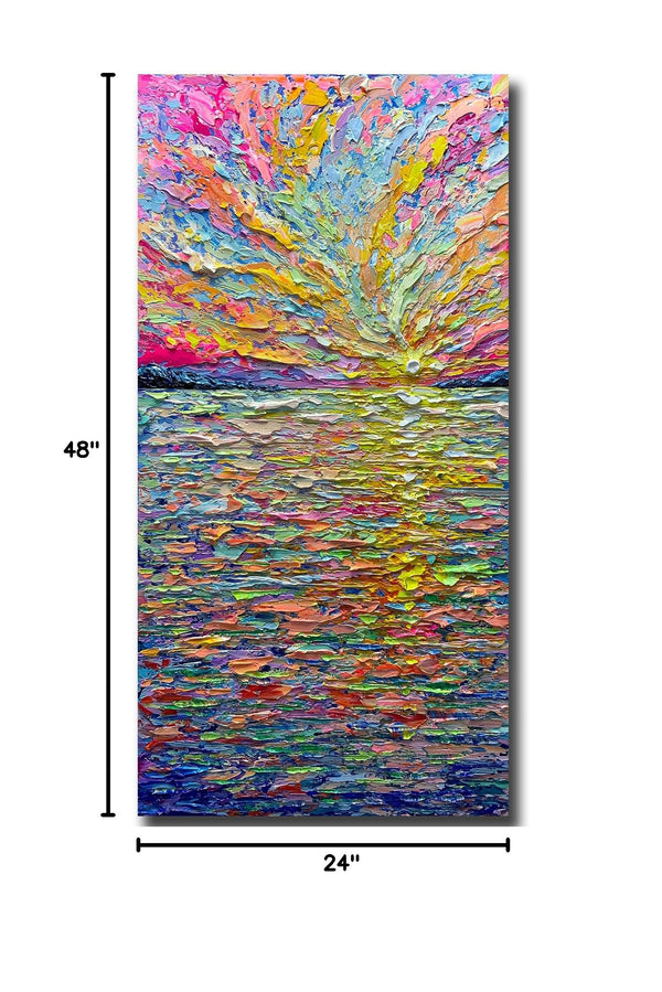 Abstract Sunrise Canvas Wall Art – Hand-Painted Knife Painting, 24x48 Inch