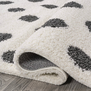 Moroccan Polka Dot Shag Area Rug – White & Gray