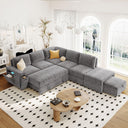 L-Shaped Modular Sectional Sofa with Storage Ottoman, USB Ports & Cup Holder