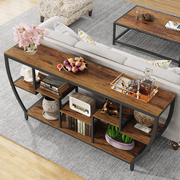 70.9" Industrial Sofa Console Table with 7 Shelves