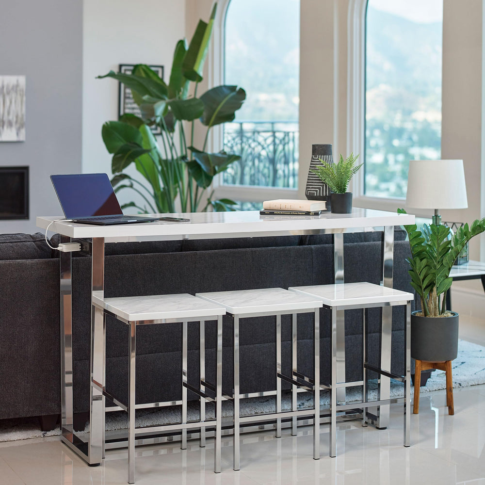 4-Piece Counter Height Dining Set – White Faux Marble & Chrome