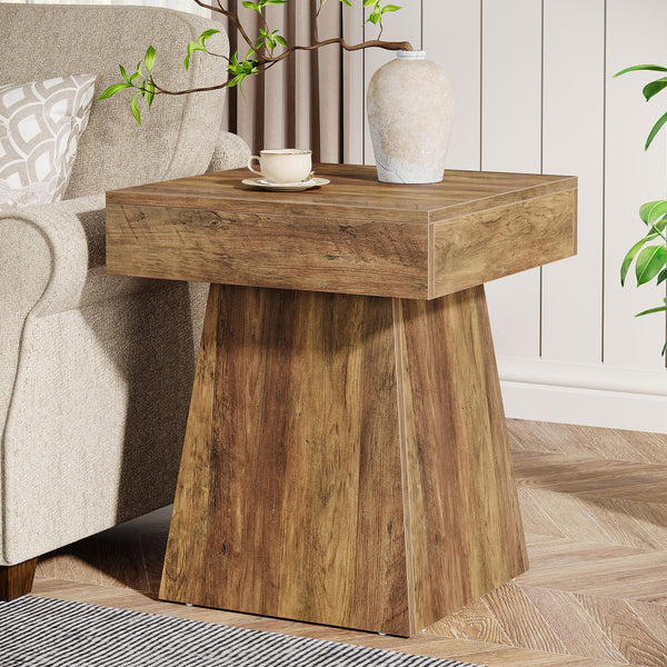 Mushroom Side Table – Rustic Square End Table with Wide Base