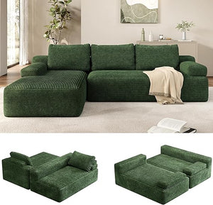 L-Shaped Modular Sectional Sofa with Chaise – Corduroy Cloud Couch, No Assembly