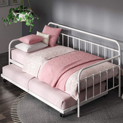 Twin Daybed and Trundle Frame Set – Steel Slat Support, White