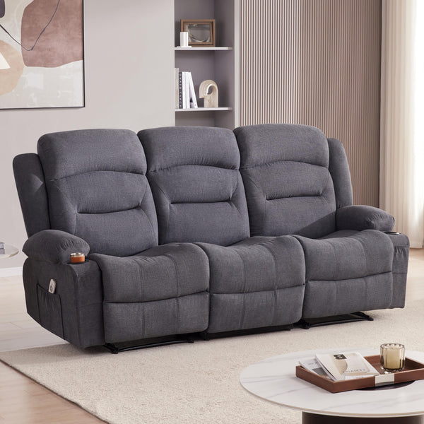 3-Seater Recliner Sofa with Heat, Massage & USB Port