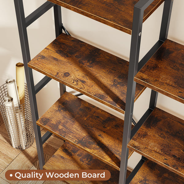 Industrial Ladder Bookshelf with Adjustable Shelves