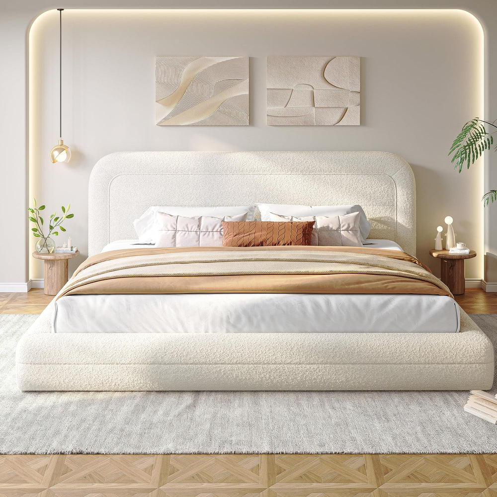 Upholstered Cloud Platform Bed Frame with Curved Headboard