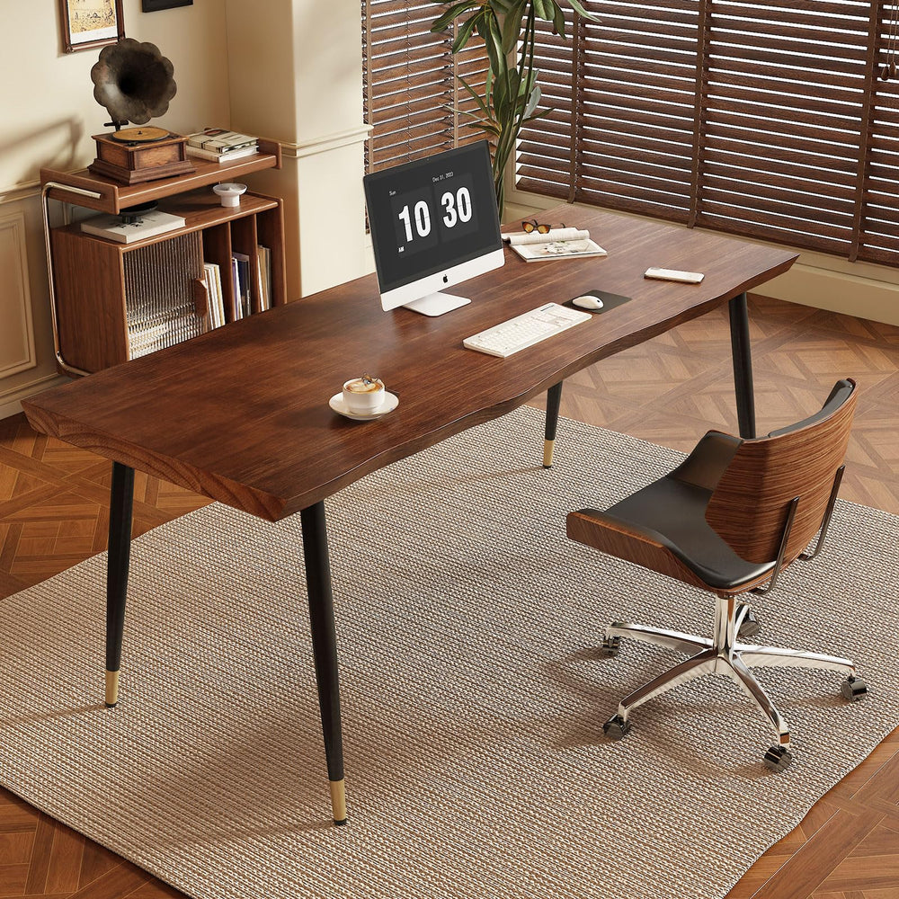 55-Inch Solid Wood Live Edge Desk with Metal Frame