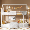 Twin Over Twin House Bunk Bed with Metal Frame, Ladder & Guardrail