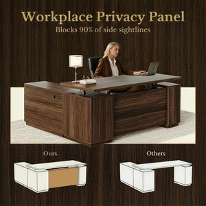 70" L-Shaped Electric Standing Desk with File Cabinet