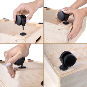 XXL Wooden Storage Box with Hinged Lid, Wheels & Handles
