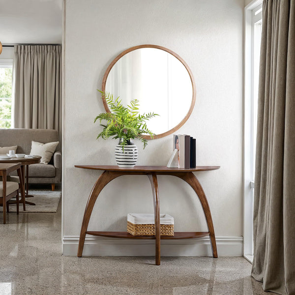 Half-Moon Console Sofa Table with Lower Shelf