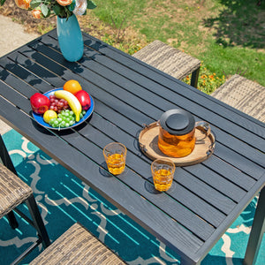 Outdoor Bar Table – Metal Counter Height with Wood Grain Top