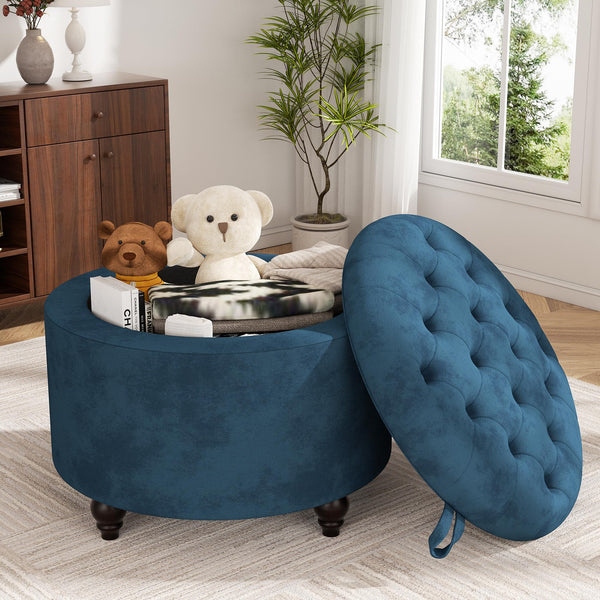 24-Inch Round Tufted Storage Ottoman