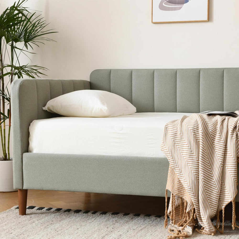 Twin Size Upholstered Daybed with Adjustable Backrest & Wood Slat Support
