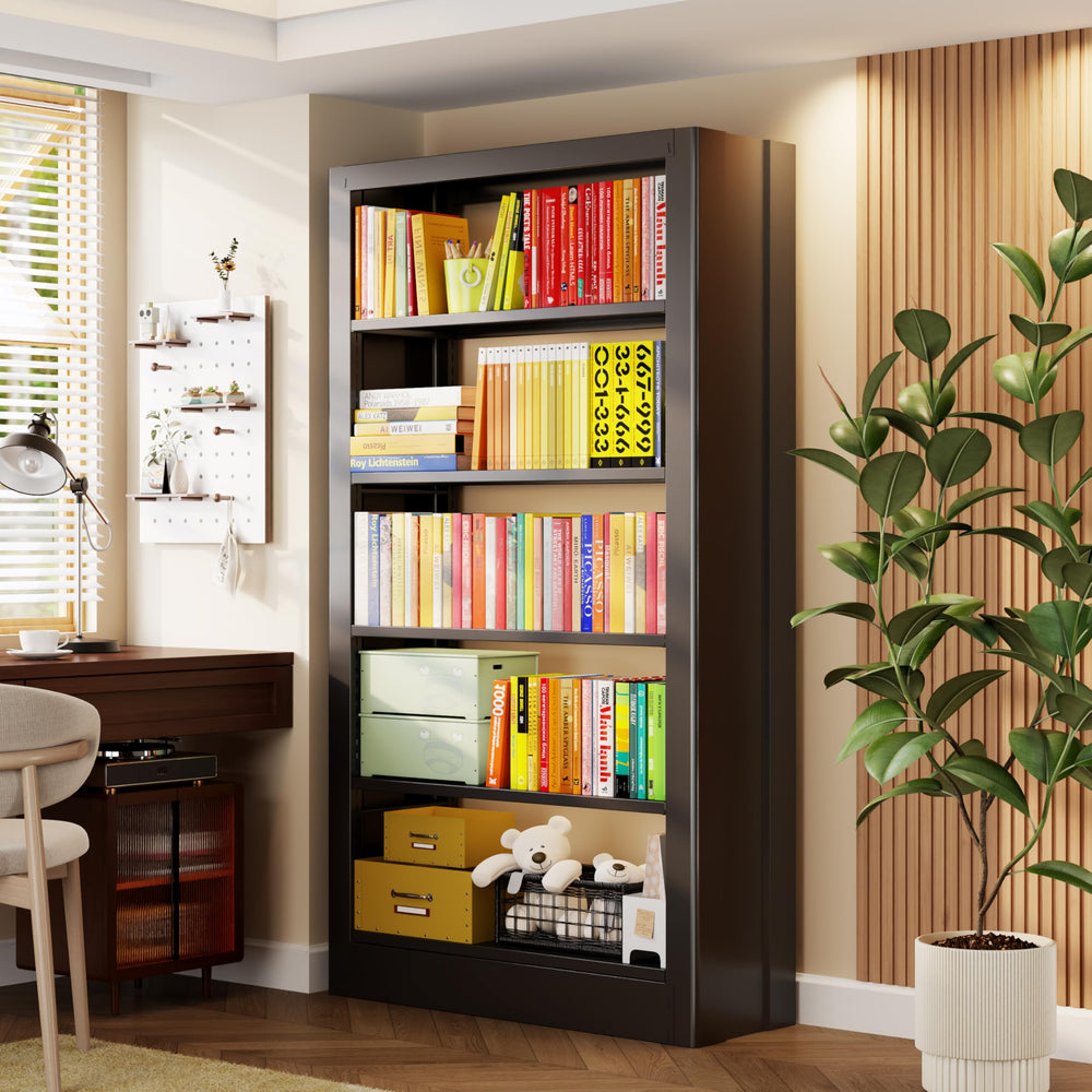 5-Tier Metal Bookcase with Adjustable Shelves