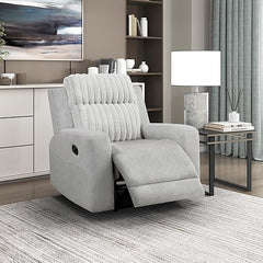 Light Gray Manual Reclining Sofa with Corduroy Upholstery