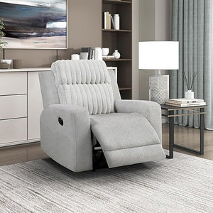Light Gray Manual Reclining Sofa with Corduroy Upholstery