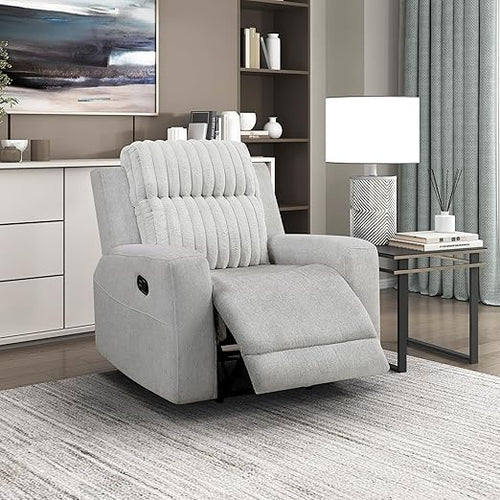 Light Gray Manual Reclining Sofa with Corduroy Upholstery