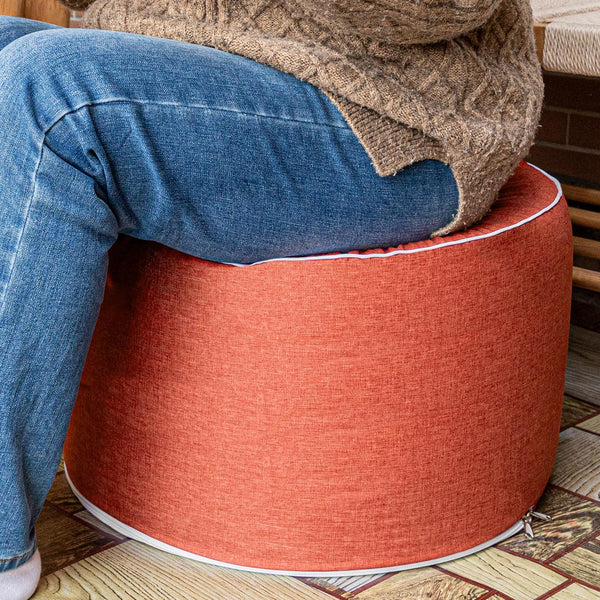 Round Outdoor Patio Ottoman – Waterproof Foam-Filled Footrest Pouf
