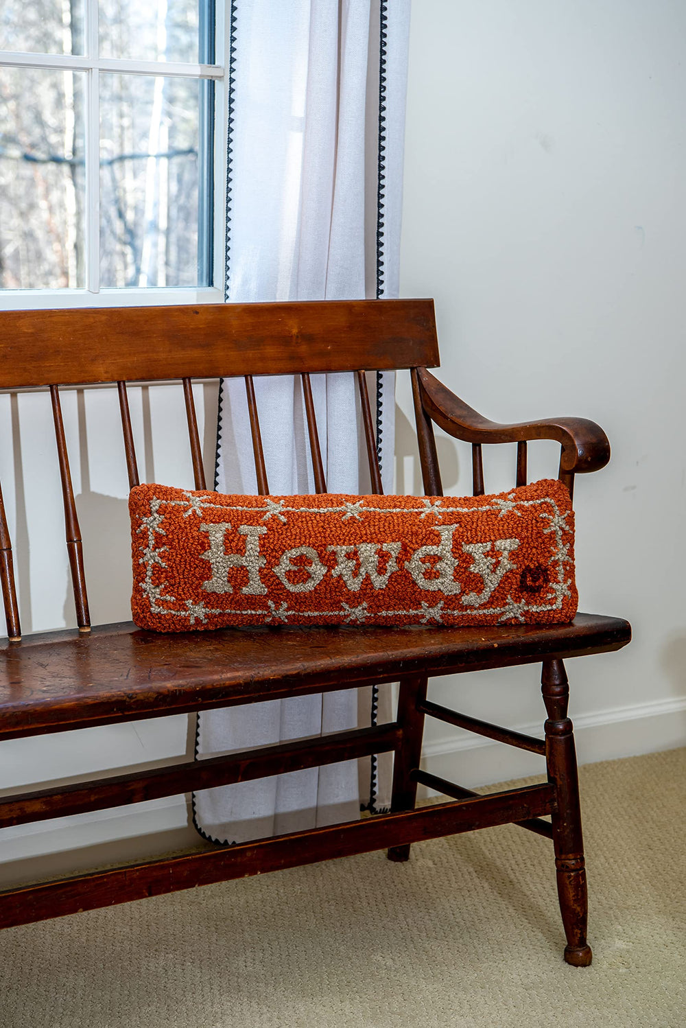 Hand-Hooked Wool Throw Pillow – Howdy Cowboy 8" x 24"