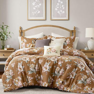 Vintage Floral Reversible Comforter Set – 7 Piece Bedding