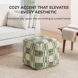 Handmade Cotton Pouf Ottoman | Square Floor Seating & Footrest