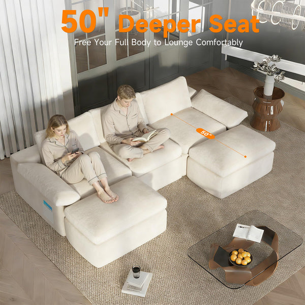 108" U-Shape Modular Sectional Sofa with Ottoman