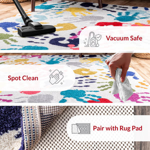 Kids Handprint Area Rug 5x8 Multicolor Polypropylene