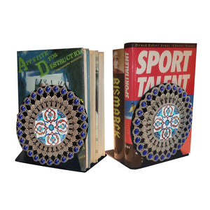Decorative Metal Heavy Duty Bookends with Card Holder – 2 Pairs