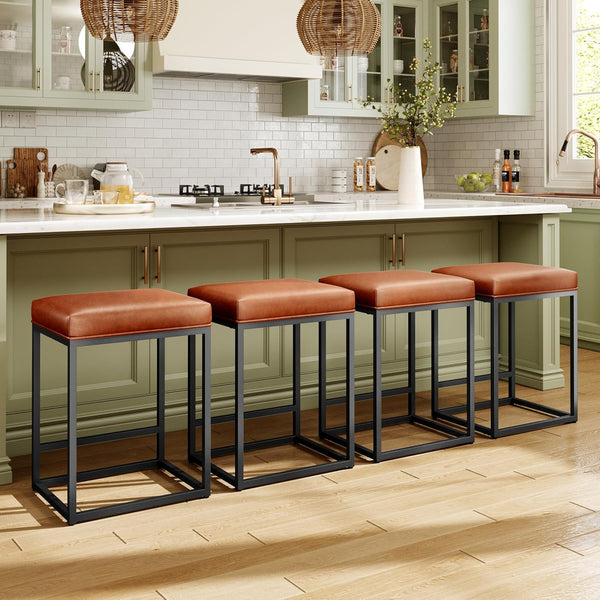Counter Height Bar Stools with Faux Leather Cushion & Footrest