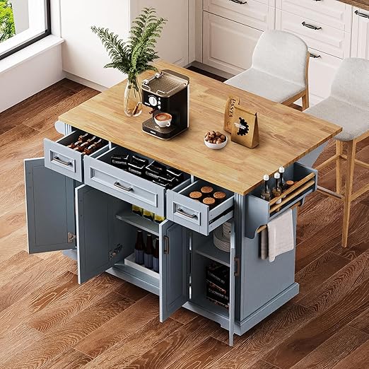 Kitchen Island with Storage & Drop Leaf