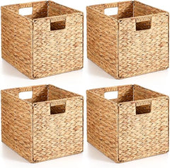 Water Hyacinth Wicker Storage Baskets with Handles – Set of 4