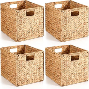 Water Hyacinth Wicker Storage Baskets with Handles – Set of 4