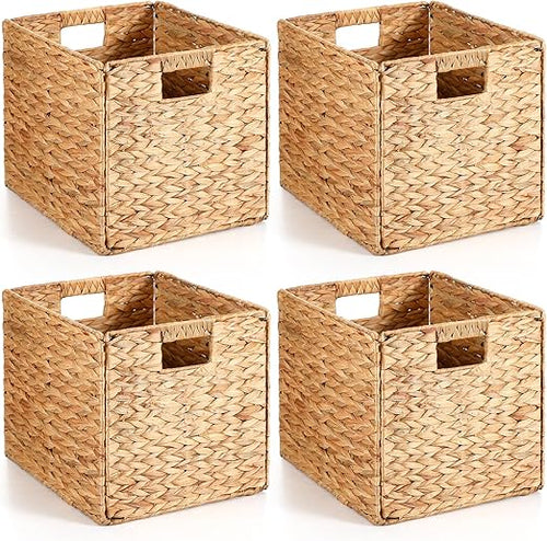 Water Hyacinth Wicker Storage Baskets with Handles – Set of 4