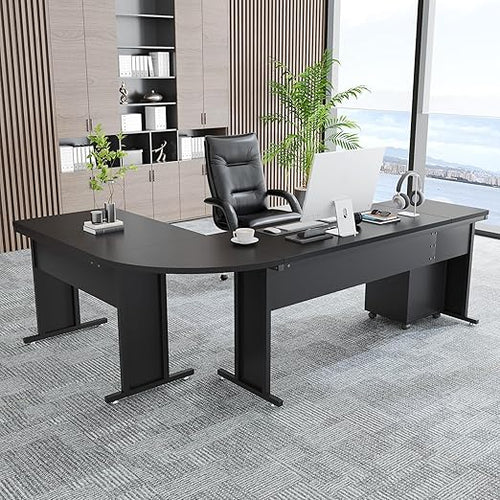 L-Shaped Executive Desk with Drawers & Rolling File Cabinet