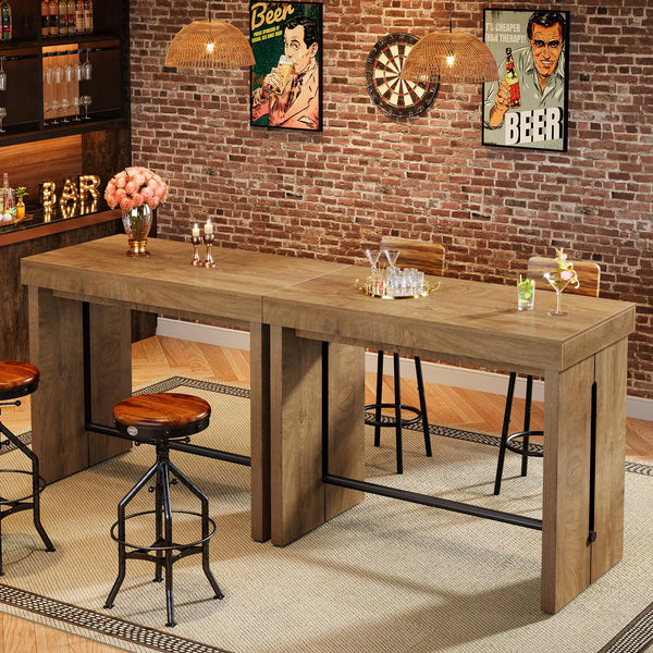 Farmhouse Counter Height Bar Table with Metal Footrest