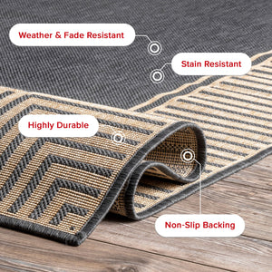 Dark Grey Geometric Indoor Outdoor Area Rug 8x10