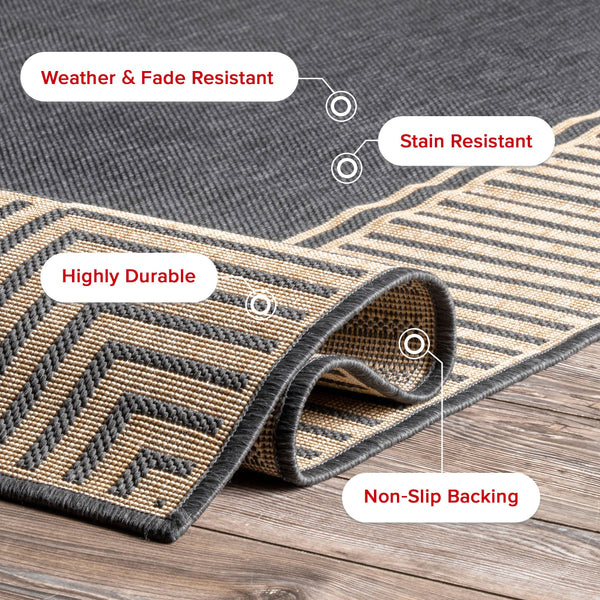 Dark Grey Geometric Indoor Outdoor Area Rug 8x10