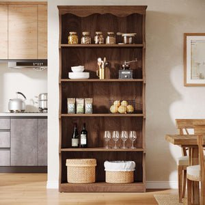 5-Tier Tall Bookcase with Curved-Edge Design