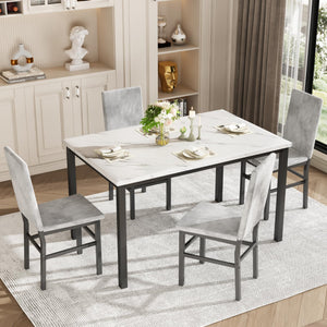 5-Piece Faux Marble Dining Table Set with 4 Upholstered Chairs