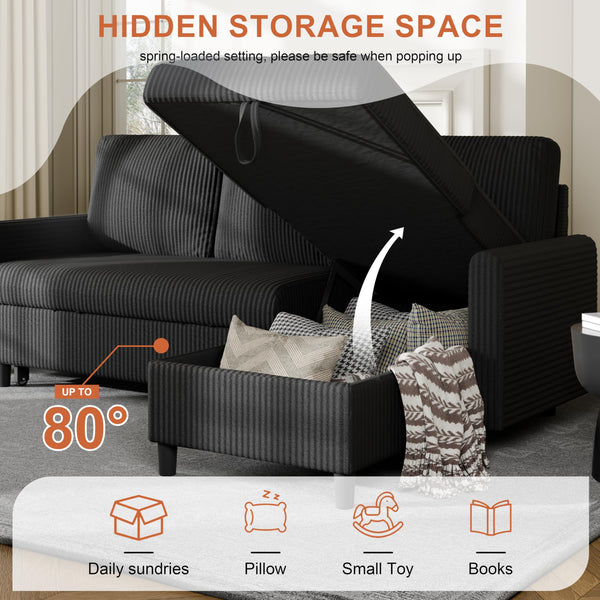 L-Shaped Convertible Sleeper Sofa with Storage Chaise