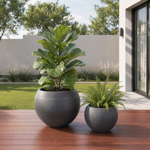 Round Planter Pots Set of 2 — Outdoor & Indoor, MGO, Drainage Hole, 13" & 10"