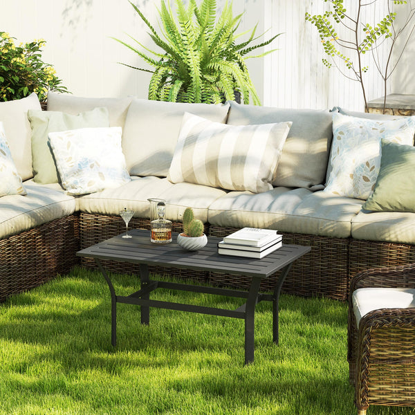 Outdoor Metal Patio Coffee Table with Slatted Top