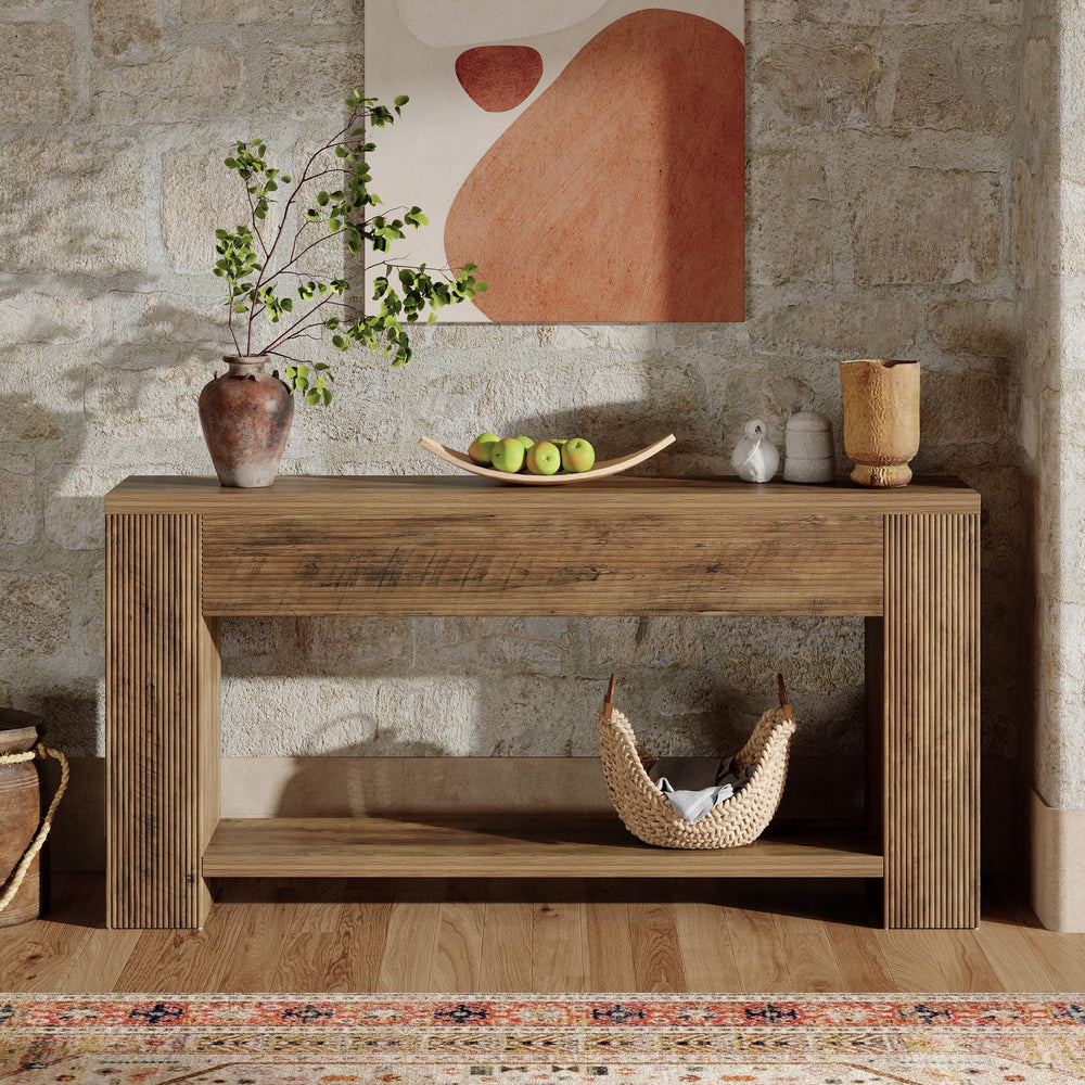 70.9" Farmhouse Fluted Console Table with 2-Tier Storage