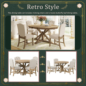 5-Piece Extendable Oval Dining Table Set with 4 Upholstered Chairs